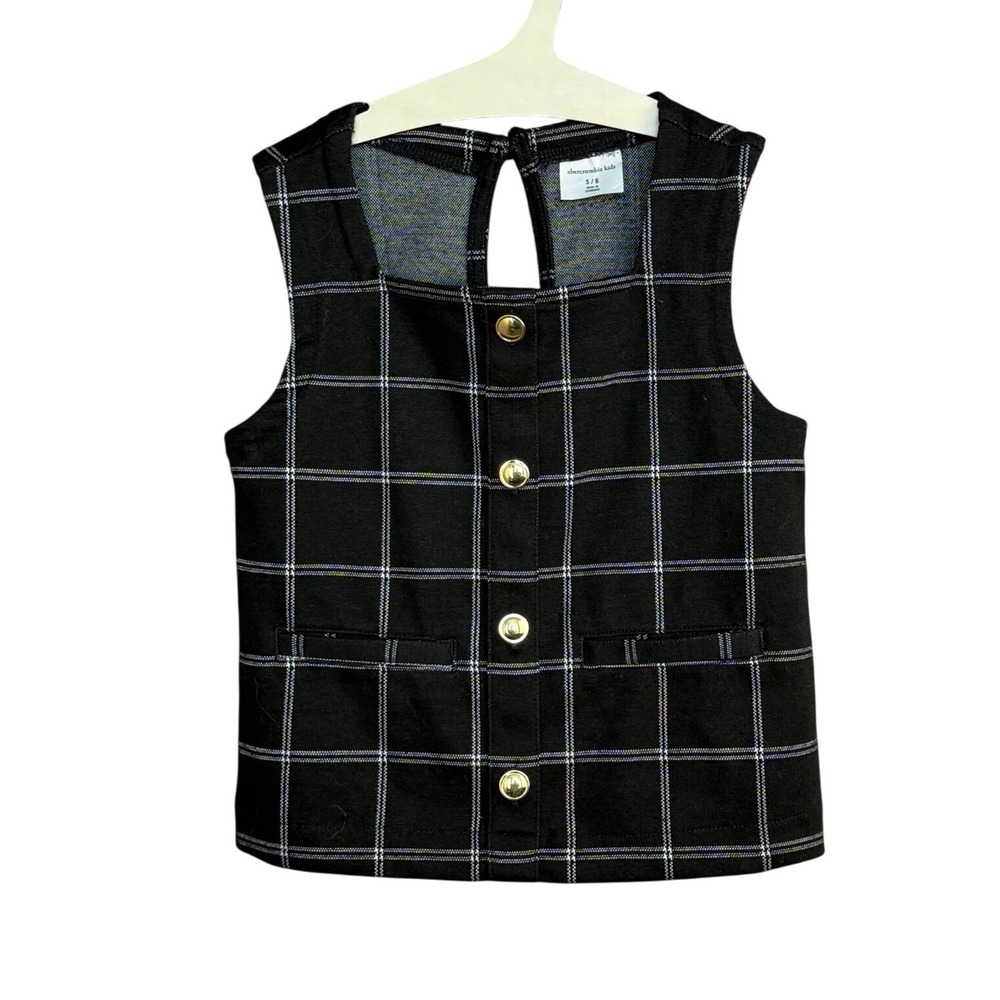 Abercrombie Kids Vest 5/6 Black White Plaid Windowpane Gold Button Keyhole Back